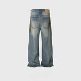 MIJKO Mens Vintage Pants Ripped Straight Old Jeans