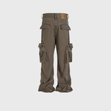 MIJKO Mens Vintage Pants Wide-footed Brown Jeans