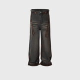 MIJKO Mens Vintage Pants Washed Straight Jeans