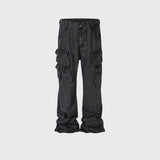 MIJKO Mens Vintage Pants Multi Pocket Wide Feet Cool Jeans