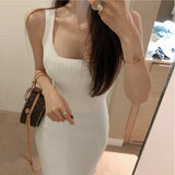 Women Dresses Spring/Summer U-Neck Sexy Knitted Slim Fit Camisole Dress