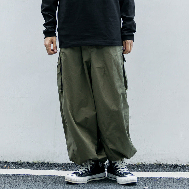Men Sweatpants Loose Tappered Cargo Pants Men's Wide Elastic Waist Casual Trousers