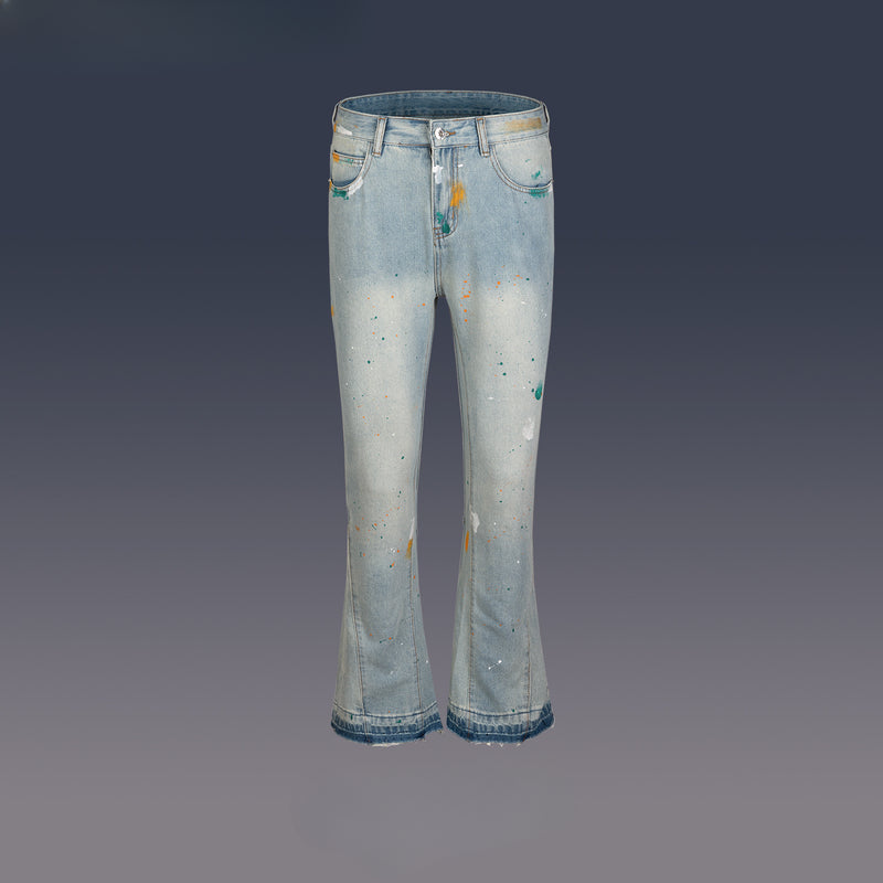 MIJKO Men's Vintage Pants MIJKO micro-pull trousers men's and women's washed wide-footed jeans