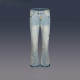 MIJKO Men's Vintage Pants MIJKO micro-pull trousers men's and women's washed wide-footed jeans