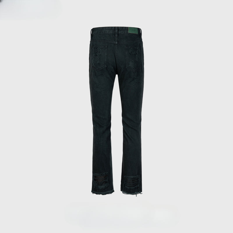 MIJKO Men Vintage Pants MIJKO Hip Hop Trousers Hole Damage Slim Jeans