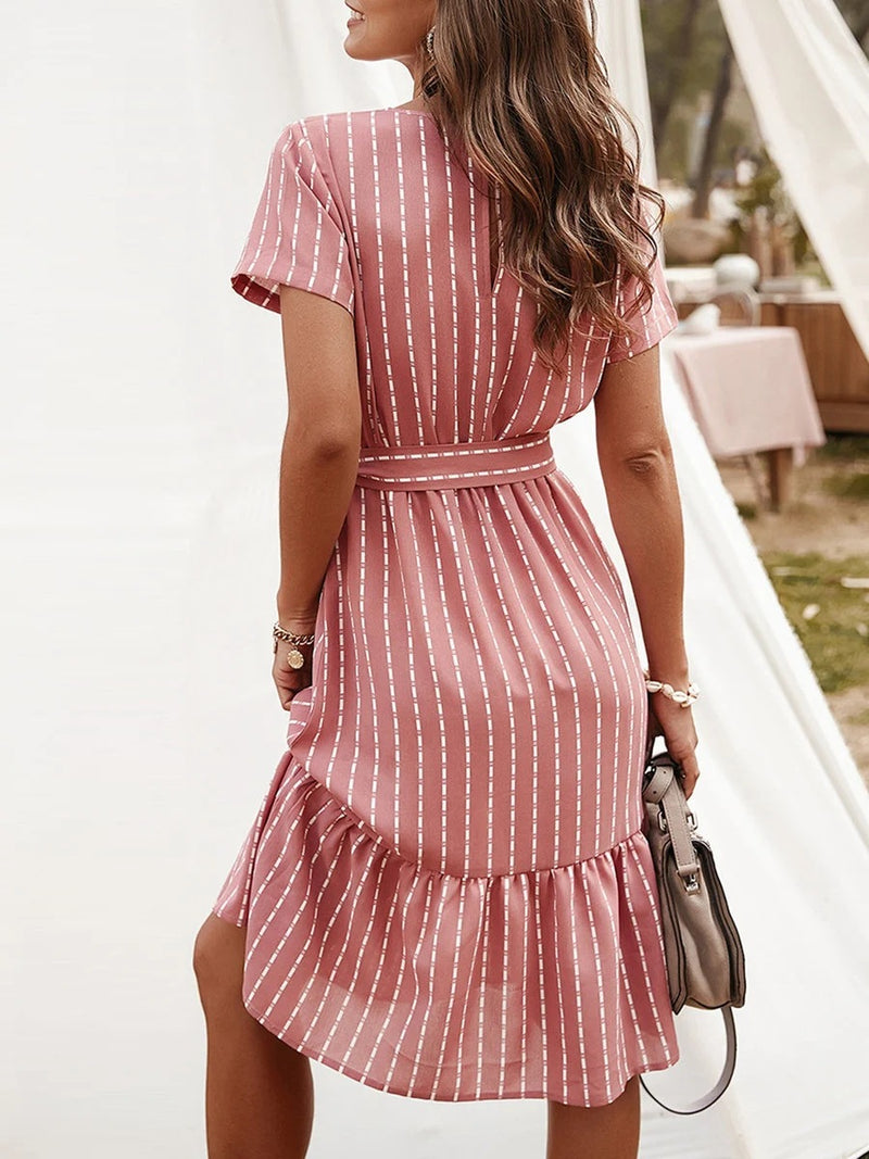 Beth Dutton Wardrobe Summer Short Sleeve Waist-Controlled Lace-up Women's Midi Dress