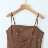 Women Dresses Summer Sexy Pleated Floral Strap Dress (Xds0414)