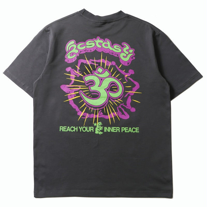 Hip-hop t-shirts: american high street style, short sleeve, skull & glow-in-the-dark letter print, relaxed fit, crew neck tee