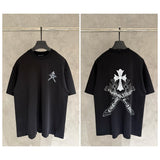 Ch hip-hop t shirts ch short-sleeved cross sanskrit printingloosecasualeasiest for matchamericanheavy weight high street