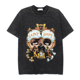 Hip-hop t shirts american high street half sleeve gorilla face printing washed distressed retroloose short sleeve t-shirt