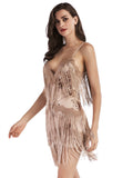 Women Evening Gown Sexy Tassel Embroidered Sequins Mini Short Dress