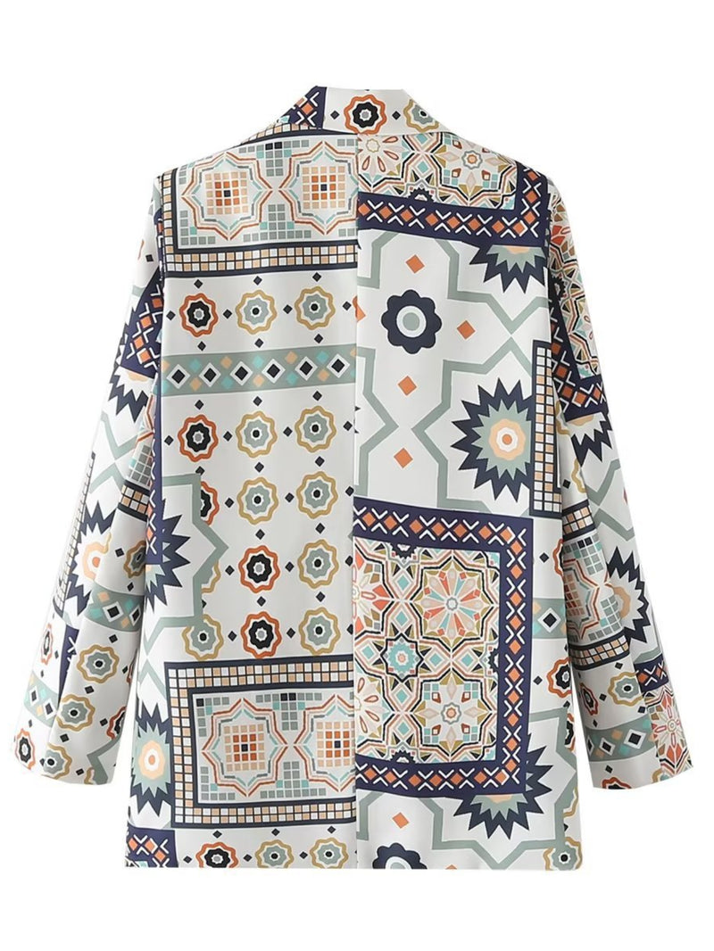 Women Suits Autumn Winter Retro Loose Printed Suit Coat Suit