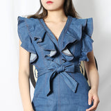 Women Dresses Sleeveless Sheath Denim Dress Skirt (Qymy0409)