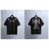 Ch hip-hop t shirts american ch short-sleeved cross embroiderloosecasualpure cotton american heavy weight short-sleeved
