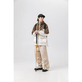 Unisex Jacket Vintage Color Contrast Patchwork Hooded Jacket Shell Jacket Baggy Coat