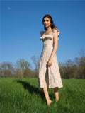 Robe Bridgerton Linen Floral Sleeveless Dress Waist-Tight Dress