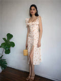Robe Bridgerton Linen Floral Sleeveless Dress Waist-Tight Dress