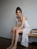 Robe Bridgerton Linen Floral Sleeveless Dress Waist-Tight Dress