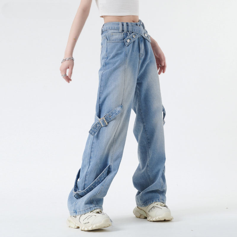 Men Jeans Straight Wide Leg Cargo Jeans