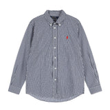 Polo shirtfall and wintercasualcoupleloosetopsshirtplaidrlraf little spurembroiderlong sleeves