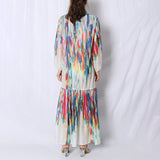 Women Dresses Spring Tie-Dyed Long Sleeve Lapel Loose Dress (Qymy0409)