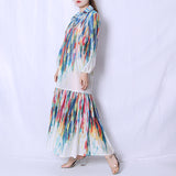 Women Dresses Spring Tie-Dyed Long Sleeve Lapel Loose Dress (Qymy0409)