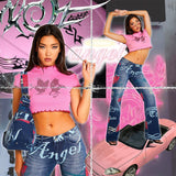 Women T-shirt Summer round Neck Midriff-Baring Rhinestone T-shirt