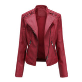 Red Leather Jacket Spring and Autumn Women's Leather Jacket Women's Short Jacket