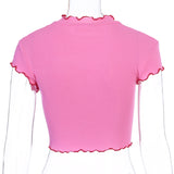 Women T-shirt Summer round Neck Midriff-Baring Rhinestone T-shirt