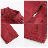 Red Leather Jacket Spring and Autumn Women's Leather Jacket Women's Short Jacket