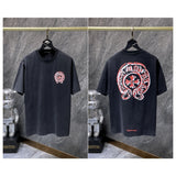Ch hip-hop t shirts ch short-sleeved graffiti big horseshoe hand-painted washed short-sleeved american casual high street