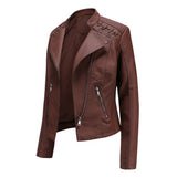 Red Leather Jacket Spring and Autumn Women's Leather Jacket Women's Short Jacket
