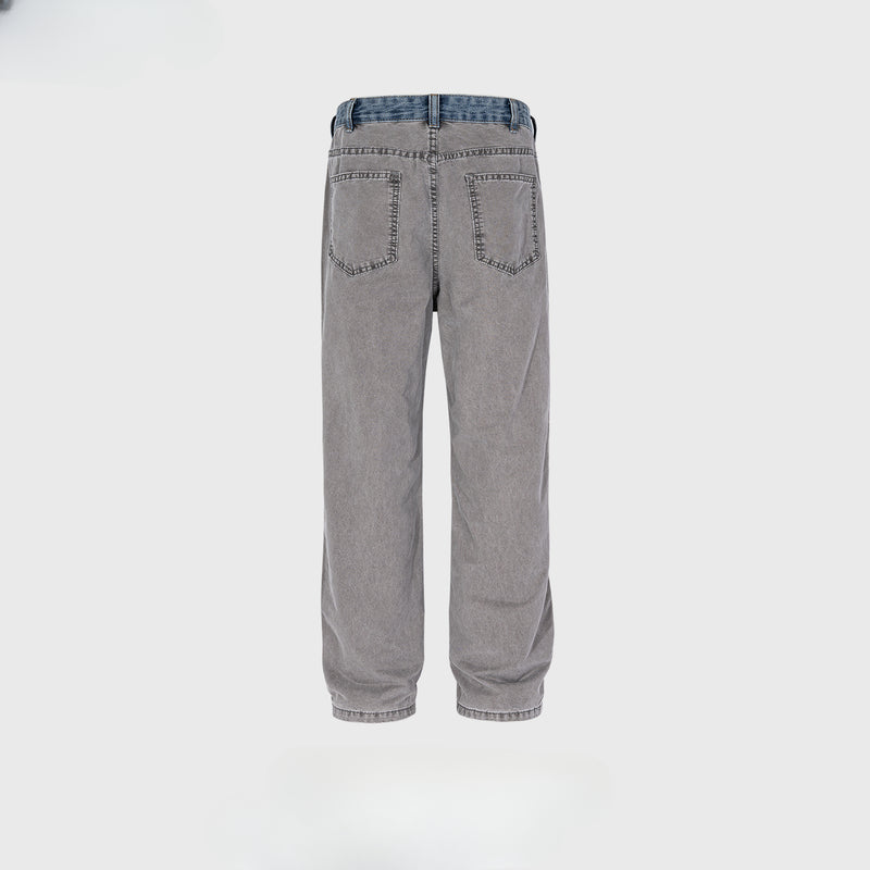 MIJKO Men Vintage Pants MIJKO Men's Splicing Trousers Straight Wash High Street Trendy Jeans