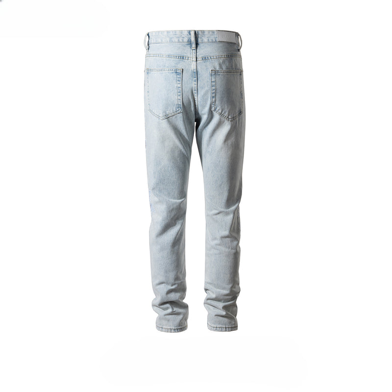 MIJKO Men's Vintage Pants MIJKO Men's Women's Autumn and Winter Embroidery Washing Water Old Slim Jeans
