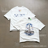 saint m t shirts s.m oil painting statue of liberty crew neck pullover short sleeve top
