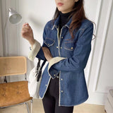 Women Jacket Autumn and Winter Loose Vintage Fleece-Lined Denim Shirt