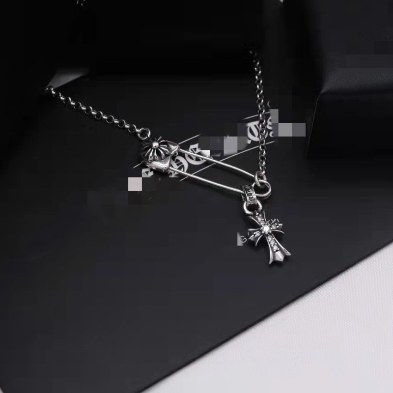 Chrome Hearts Necklace Men's and Women's Vintage Diamond-encrusted Mini Cross Pendant Pin Collarbone Chain