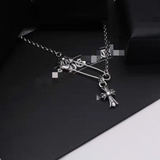 Chrome Hearts Necklace Men's and Women's Vintage Diamond-encrusted Mini Cross Pendant Pin Collarbone Chain