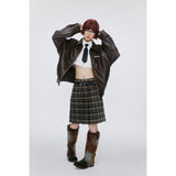 Unisex Jacket Loose Lapels PU Leather Jacket Retro Biker's Coat