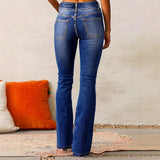 Women's spring amazon fashion retro stretch denim pants - ladies' washed flared jeans