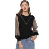 Women Knitwear Spring Knitwear Lace Chiffon Long Sleeve Shirt