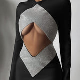 Women Dresses Bandage Dress Elegant Rhinestone Hollow Slim Party Dress (Ont0408)