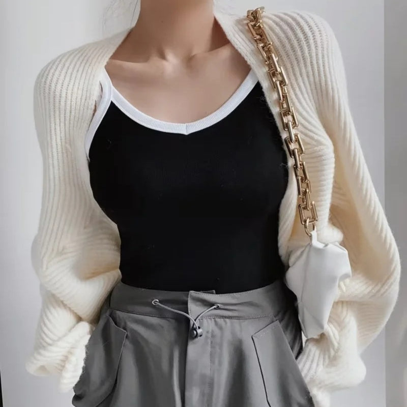 Women Sweater Knitwear Batwing Sleeve Knitted Inverness Sweater Cardigan