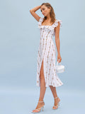 Robe Bridgerton Linen Floral Sleeveless Dress Waist-Tight Dress