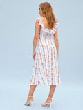 Robe Bridgerton Linen Floral Sleeveless Dress Waist-Tight Dress