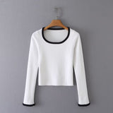 Women Sweater Knitwear Sexy Knitted Bottoming Shirt Women's Autumn and Winter Square Collar Contrast Color Slim Fit Top
