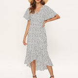 Beth Dutton Wardrobe V-neck Irregular High Waist Lacing Chiffon Printed Dress