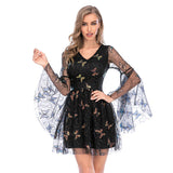 Women's Evening Gown Sexy Retro Mesh Long Sleeve Sequins Dress