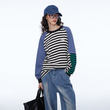 Unisex Hoodie Autumn Casual Contrast Color Striped Sweater