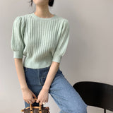 Women Knitted T-shirt Summer Knitted Top Short T-shirt